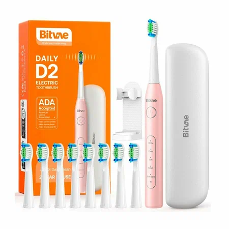 Электрическая зубная щетка Bitvae D2 Daily Toothbrush+Case+8 Heads, розовая