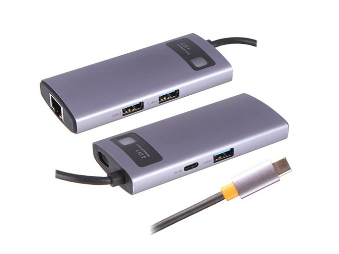 Хаб USB Baseus Metal Gleam Series 4-in-1 Multifunctional Type-C HUB Docking Station Gray WKWG070113