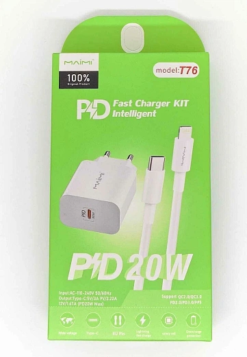 СЗУ MAIMI T76 PD20W+QC3.0 (USB-C) + Кабель Type-C
