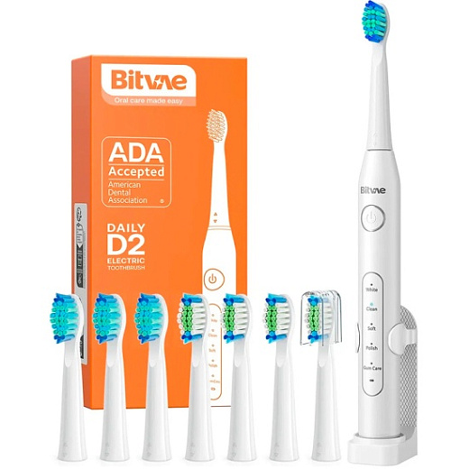 Электрическая зубная щетка Bitvae D2 Daily Toothbrush+Case+8 Heads, белая