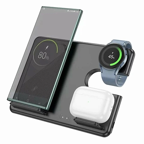 Беспроводное зарядное устройство HOCO CQ2 для iPhone/ Airpods/ Galaxy Watch, черная