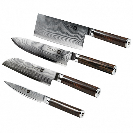 Набор ножей из дамасской стали Xiaomi Huo Hou Set of 5 Damascus Knife Sets (4 ножа + подставка)