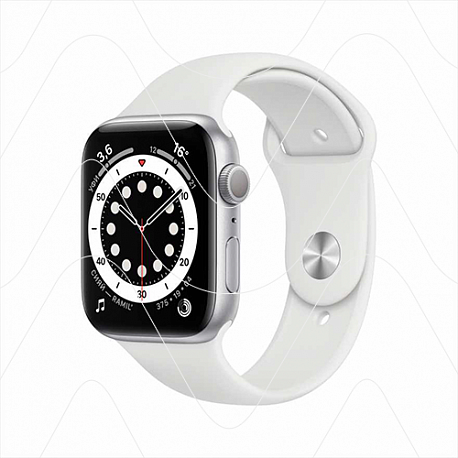 Часы Apple Watch Series 6 44mm Silver Aluminum Case with White Sport Band (РСТ)