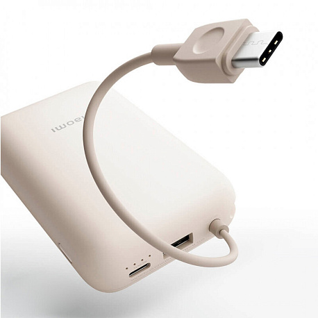 Внешний аккумулятор Xiaomi Mi Power Bank With Cable USB-C 10000mAh Pocket Version, бежевый (P15ZM)