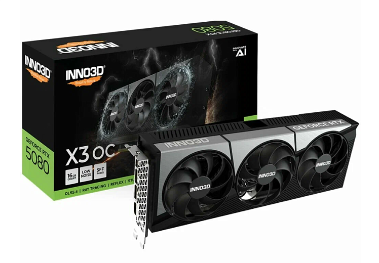 Видеокарта Inno3D GeForce RTX 5080 16384Mb, X3 OC 16 Gb (N50803-16D7X-17603930) 1xHDMI, 3xDP, Ret