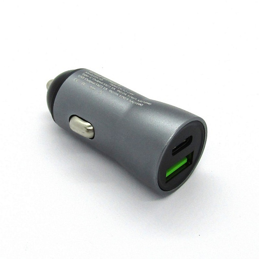 АЗУ Denmen DZ10 DUAL USB-C 18W/5V/3A + USB 5V/3A Quick Charge 3.0, серый