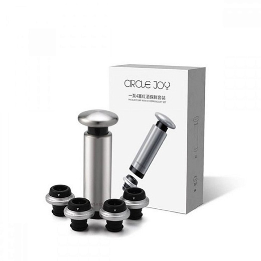 Набор для хранения вина Circle Joy Vacuum Pump With 4 Stoppers Gift Set (CJ-JS05)