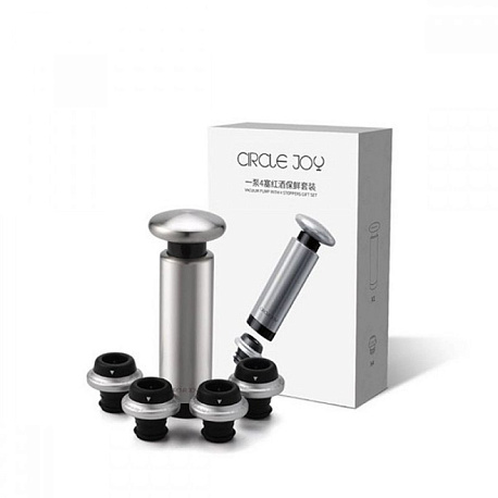 Набор для хранения вина Circle Joy Vacuum Pump With 4 Stoppers Gift Set (CJ-JS05)