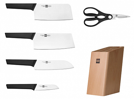 Набор Xiaomi Fire kitchen, 4 ножа и ножницы с подставкой (HU0058)