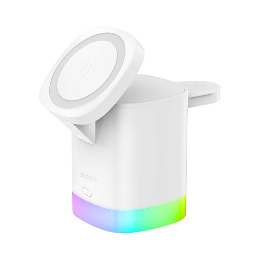 Беспроводная зарядная станция DEPPA 3 в 1 MagSafe 20W Tower Stand QI складная, белый (23159)